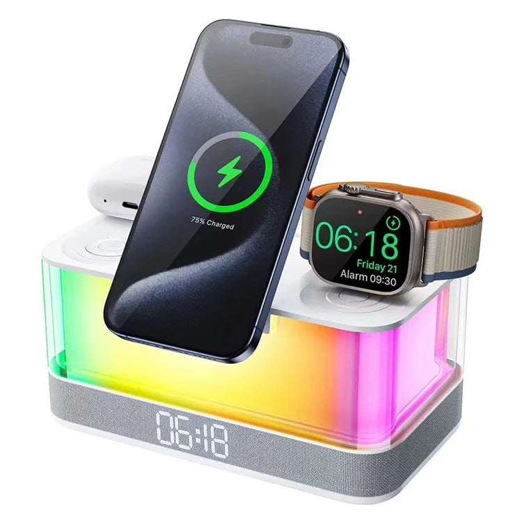 TASX QXF-R8 Bluetooth Speaker with Clock, Light & Wireless Charger