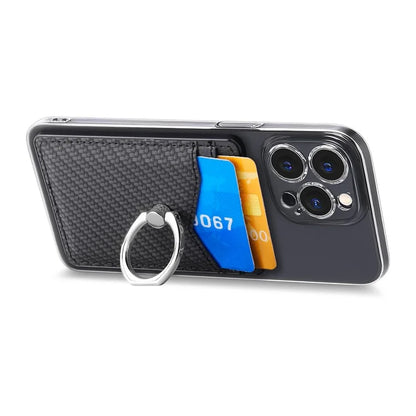 TASX Adhesive Card Holder – Carbon Fiber Texture Leather Bag with Ring Kickstand