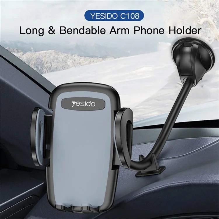 TASX C108 40cm Bendable Arm Car Phone Mount – Windshield Sucker Holder
