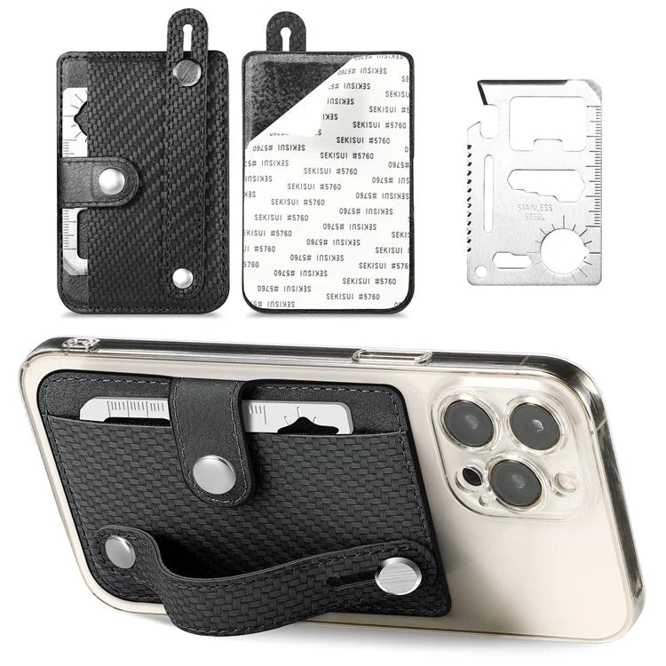 TASX Carbon Fiber Phone Card Holder – Leather Bag with Wristband, Kickstand & Card Knife