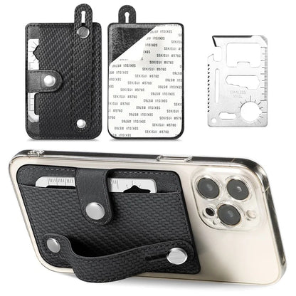 TASX Carbon Fiber Phone Card Holder – Leather Bag with Wristband, Kickstand & Card Knife