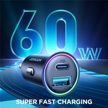 JOYROOM JR-CCN04 60W Fast Charging Mini Metal Car Charger Dual-Port USB-A & Type-C