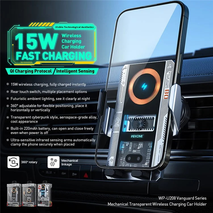 WEKOME WP-U208 Vanguard Series Mechanical Transparent Wireless Charging Car Holder