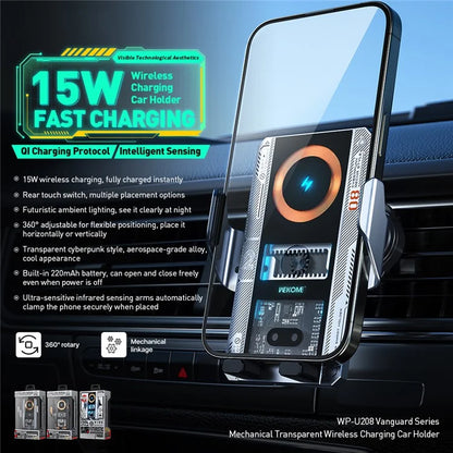 WEKOME WP-U208 Vanguard Series Mechanical Transparent Wireless Charging Car Holder