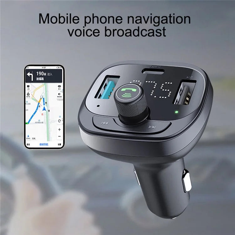 LOHEE S-21 Bluetooth Car Charger Adapter FM Transmitter with QC3.0 USB Fast Charging, TF CardU-disk, and BT Music Player