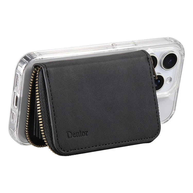 DENIOR V17 Zipper Card Case – MagSafe-Compatible Leather Phone Card Holder & Stand
