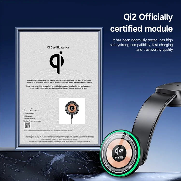 DUZZONA V5 Pro 15W Car Magnetic Wireless Charging Phone Holder (Qi2 Certified)