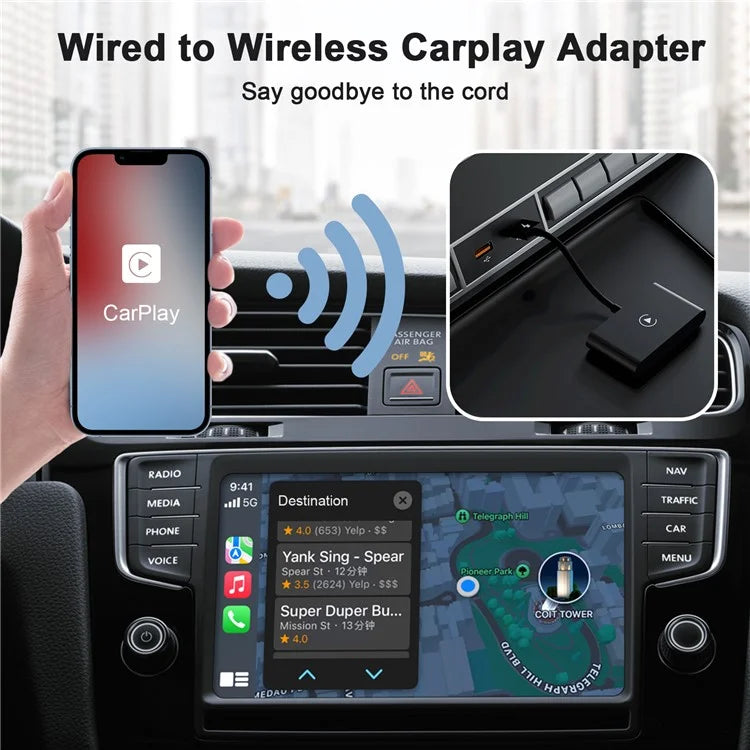 TASX THT-020-2 iP Wireless CarPlay Converter Dongle for Wired CarPlay, Plug & Play
