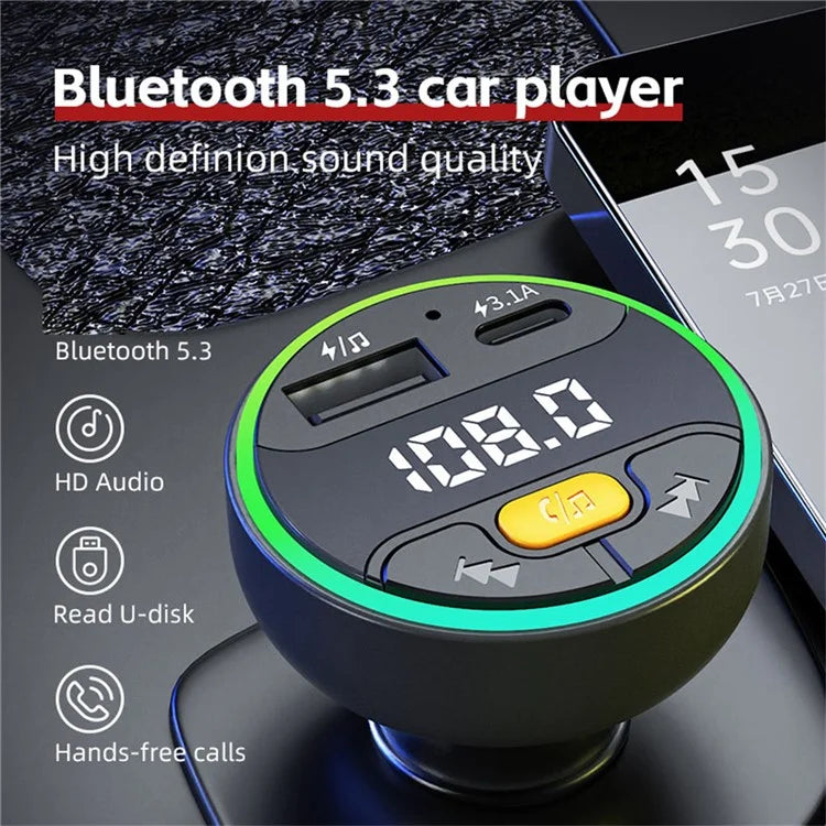 TASX C9 Multifunctional Bluetooth Car MP3 Player with USB Type-C Charger and Digital Display FM Transmitter