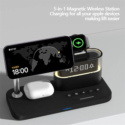 TASX C09 Magnetic Wireless Charging Station for with Alarm Clock Night Light