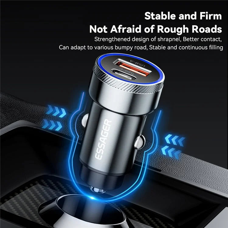 ESSAGER 54W USB + Type-C Fast Car Charger (ABS + Aluminum Alloy)