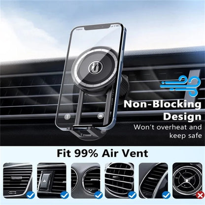 TASX LE-11 Car Phone Holder – 360° Rotating MagSafe Mount with Air Vent Clip