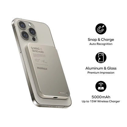 MOMAX Ultra Thin Metal Magsafe Wireless PowerBank (5000mAh)
