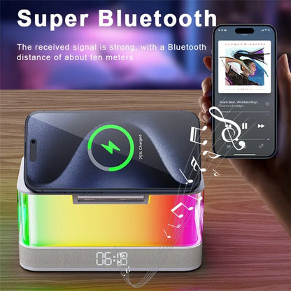 TASX QXF-R8 Bluetooth Speaker with Clock, Light & Wireless Charger