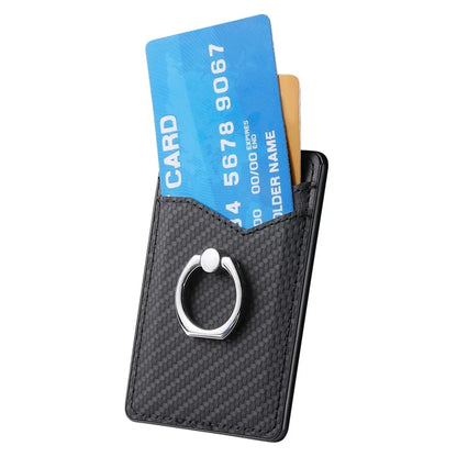 TASX Adhesive Card Holder – Carbon Fiber Texture Leather Bag with Ring Kickstand