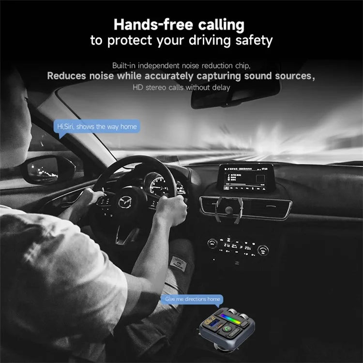 TASX MT04 Car Bluetooth Adapter FM Transmitter HiFi MP3 Player with Type-C + USB Car Charger