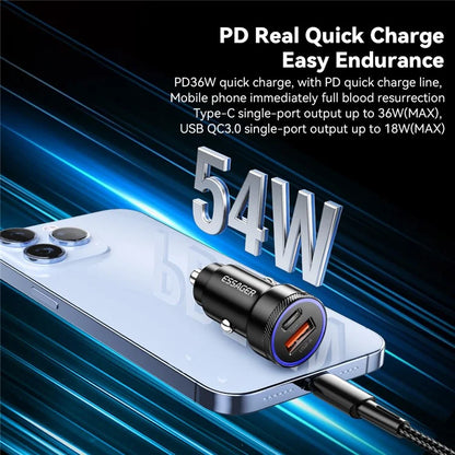 ESSAGER 54W USB + Type-C Fast Car Charger (ABS + Aluminum Alloy)