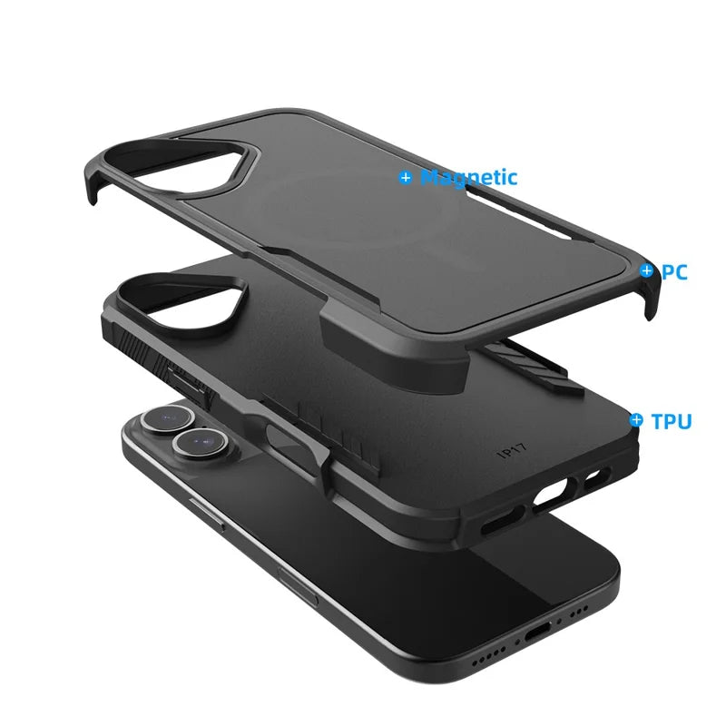 IPhone 17 Shockproof Robot Armor Case with Belt Clip & MagSafe | Rugged Dual-Layer Protection