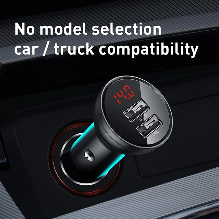 BASEUS 24W Dual USB Car Charger – 4.8A Quick Charge Adapter with Digital Display