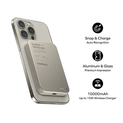 MOMAX Ultra Thin Metal Magsafe Wireless PowerBank (10000mAh)