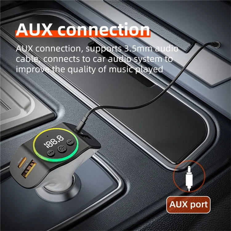 TASX C8 Dual USB Car Charger with Bluetooth 5.3 Receiver, Hands-Free Calling, and AUX Port