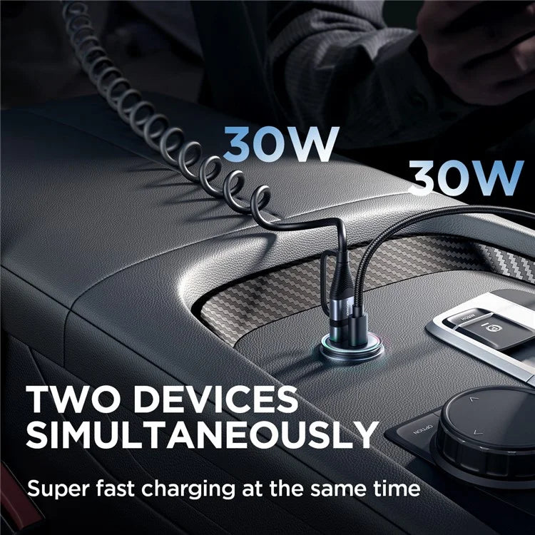 JOYROOM JR-CCN04 60W Fast Charging Mini Metal Car Charger Dual-Port USB-A & Type-C