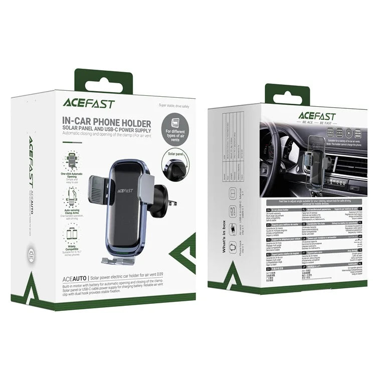 ACEFAST D39 Solar-Powered Car Phone Holder – Air Vent Automatic Clamping Mount