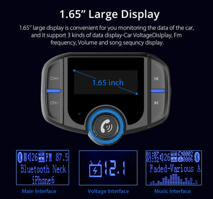TASX BT70 1.65 LCD Display Dual USB QC3.0 Car Charger FM Transmitter Bluetooth Hands-Free MP3 Player
