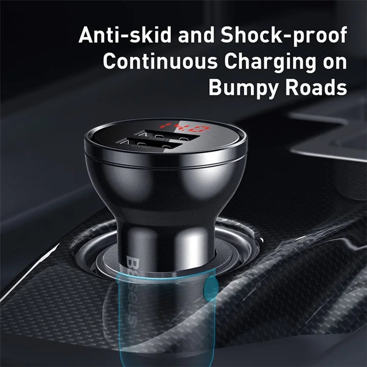 BASEUS 24W Dual USB Car Charger – 4.8A Quick Charge Adapter with Digital Display