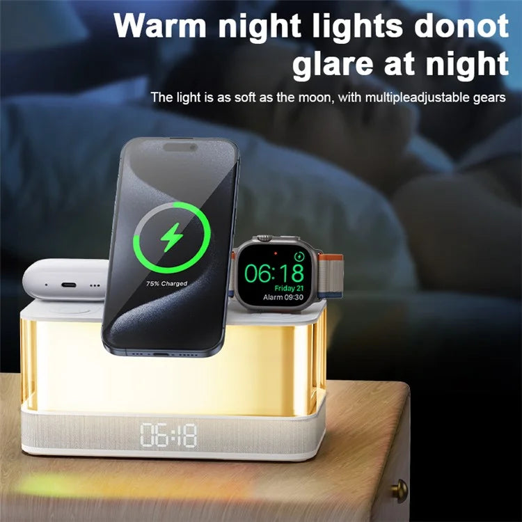 TASX QXF-R8 Bluetooth Speaker with Clock, Light & Wireless Charger