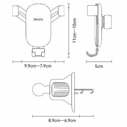YESIDO C243 Car Phone Holder – Air Vent Gravity Mount with ABS + Aluminum Alloy