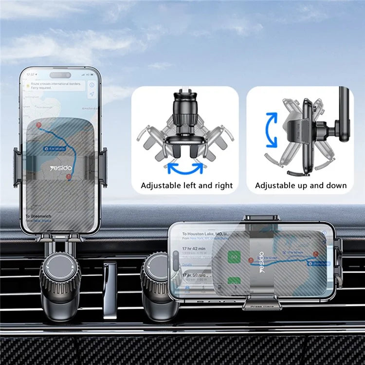 YESIDO C242 Adjustable Car Phone Holder – Air Vent Mount with Hook Clip