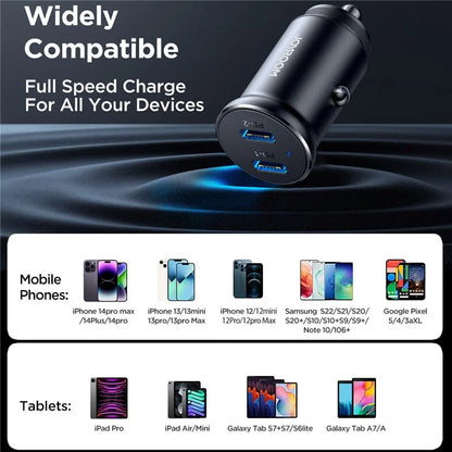 JOYROOM CCN06 Mini 30W Dual Type-C Aluminum Alloy Car Charger PD Fast Charging Adapter