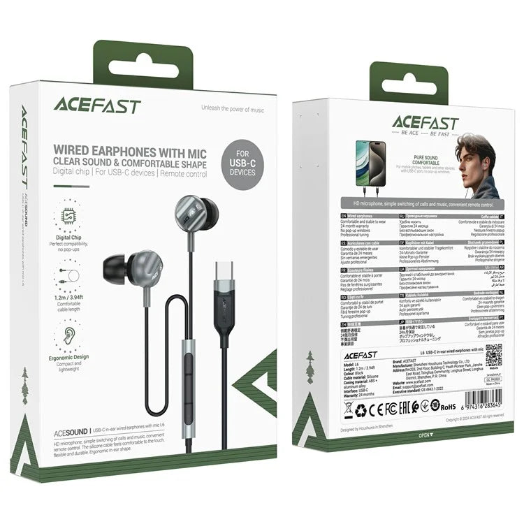 ACEFAST L6 USB-C Wired In-Ear Earphones with Mic for Phones & Tablets