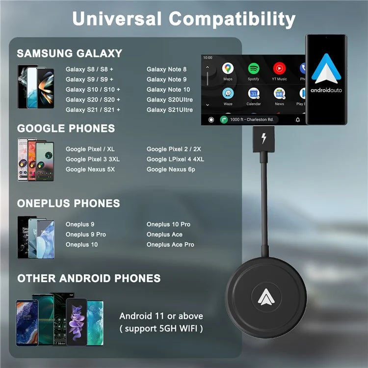 TASX THT-020-5+ Android Auto Wireless Converter, Wired to Wireless Adapter, USB/Type-C Interface Support