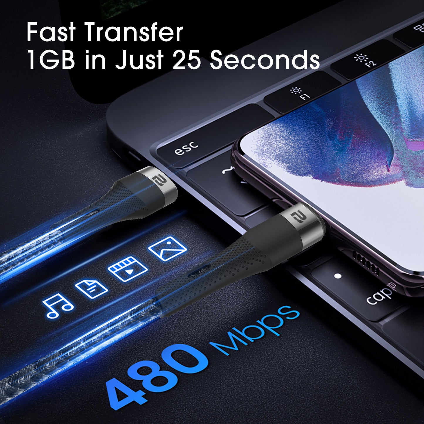 USB-C to USB-C & Sync Cable 2M (Nylon Braided)(60W)