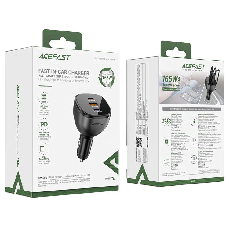 ACEFAST B14 165W USB + Dual Type-C Car Charger Fast Charging Adapter