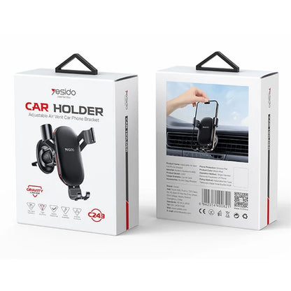 YESIDO C243 Car Phone Holder – Air Vent Gravity Mount with ABS + Aluminum Alloy