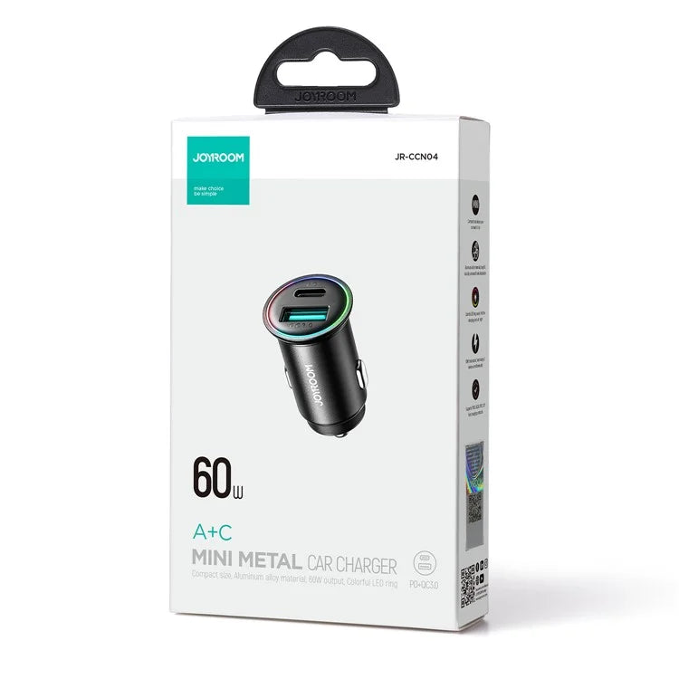 JOYROOM JR-CCN04 60W Fast Charging Mini Metal Car Charger Dual-Port USB-A & Type-C
