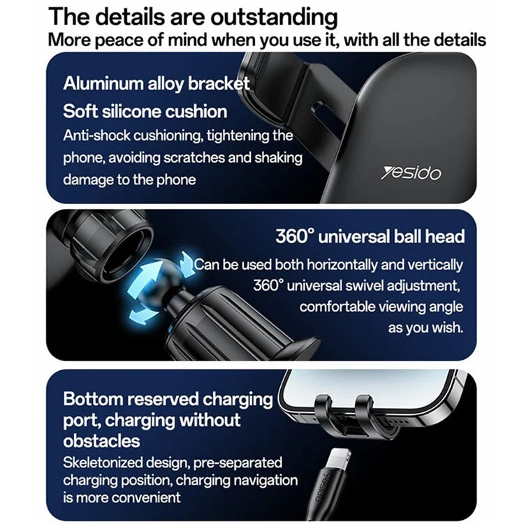 YESIDO C247 Gravity Sensing Car Phone Holder – Air Vent Mount Clamp