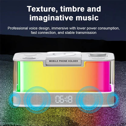 TASX QXF-R8 Bluetooth Speaker with Clock, Light & Wireless Charger