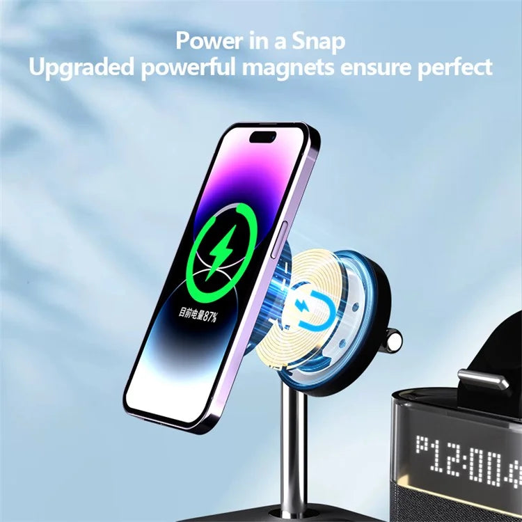 TASX C09 Magnetic Wireless Charging Station for with Alarm Clock Night Light