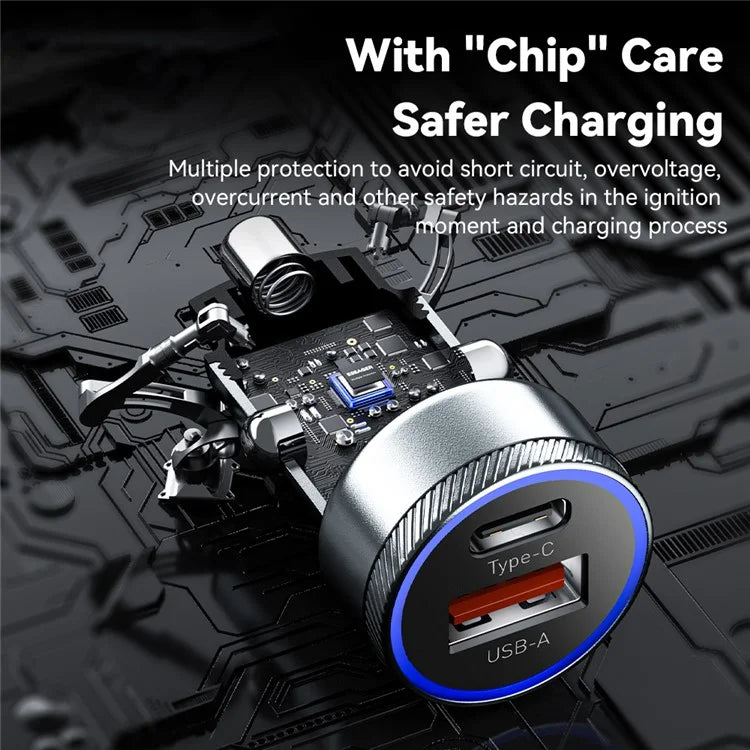ESSAGER 54W USB + Type-C Fast Car Charger (ABS + Aluminum Alloy)