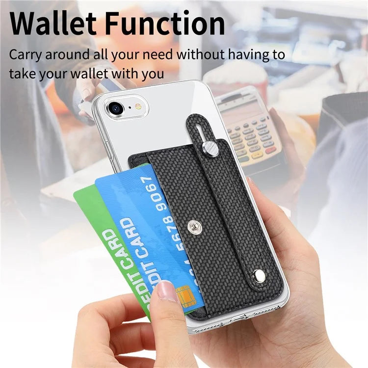 TASX Carbon Fiber Phone Card Holder – Leather Bag with Wristband, Kickstand & Card Knife