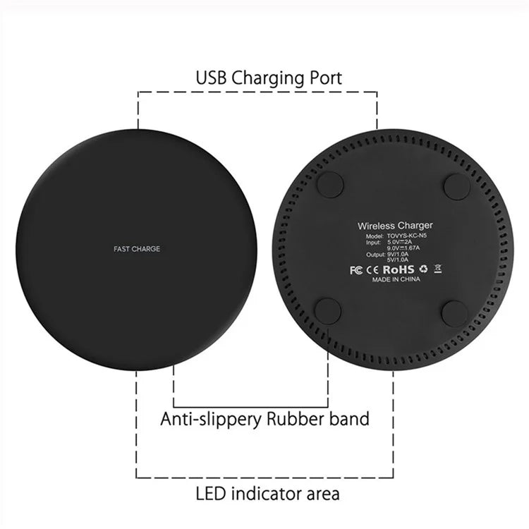 TASX KC-N5 Qi Wireless Phone Charger Cradle Super Slim 10W Fast Charging Pad