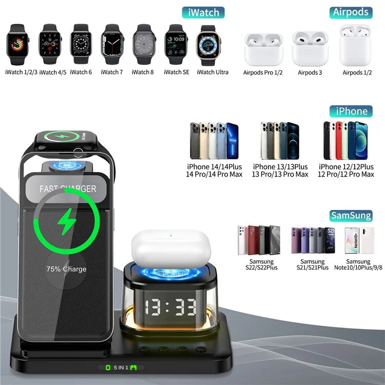 TASX H33 5-in-1 Wireless Charger Folding Charging Station with Night Light