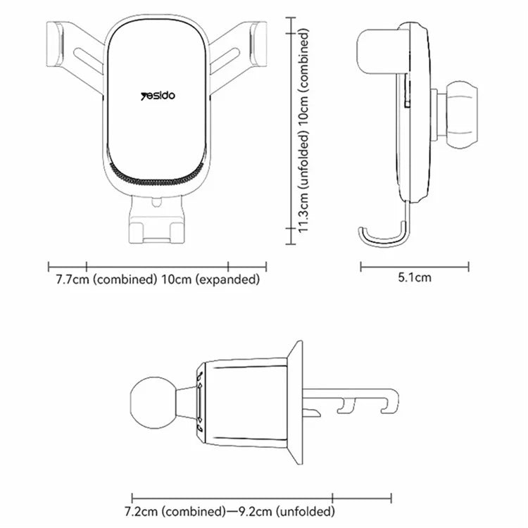 YESIDO C247 Gravity Sensing Car Phone Holder – Air Vent Mount Clamp