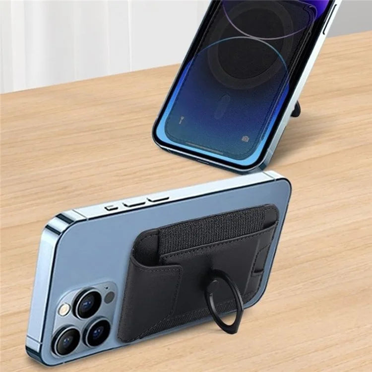 TASX MagSafe Card Holder – PU Leather Sleeve with Ring Grip & Kickstand
