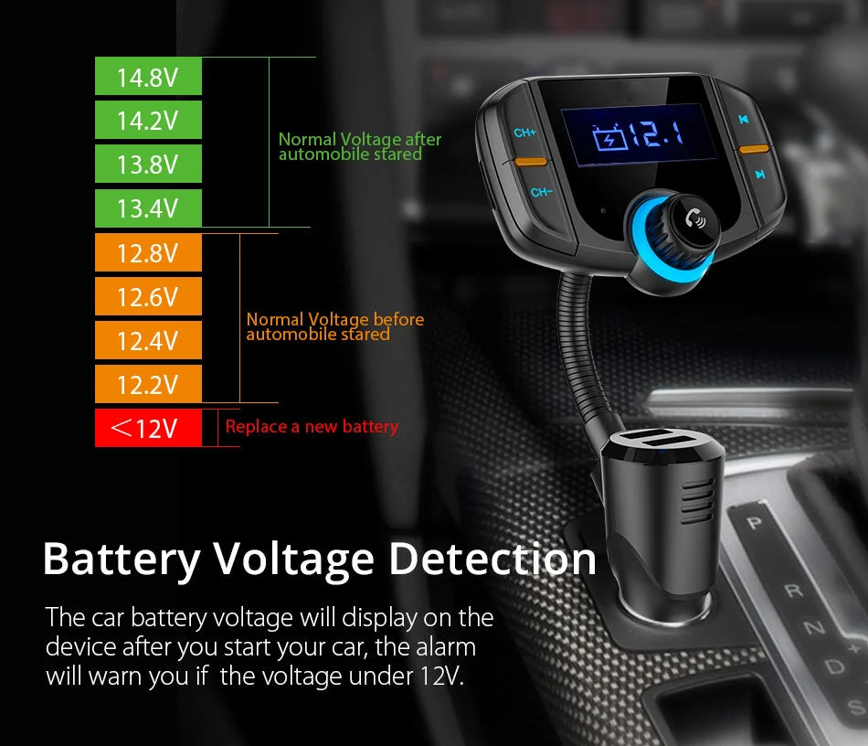TASX BT70 1.65 LCD Display Dual USB QC3.0 Car Charger FM Transmitter Bluetooth Hands-Free MP3 Player