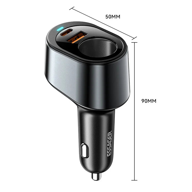 ESSAGER 120W USB + Type-C Car Charger Adapter with Cigarette Lighter Socket